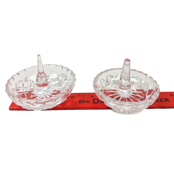 Lot of 2 Gorham Darby Manor Clear Cut Glass Round Ring Jewelry Holders 3" - Picture 2 of 8